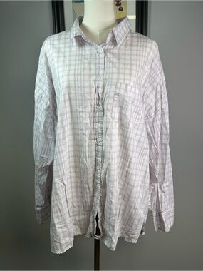 Cotton On Shirt Women’s L Button Up Plaid Purple White Oversized